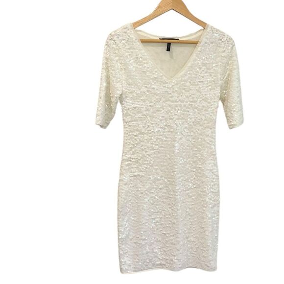 BCBG White Sequin Dress Size Medium - Picture 3 of 6